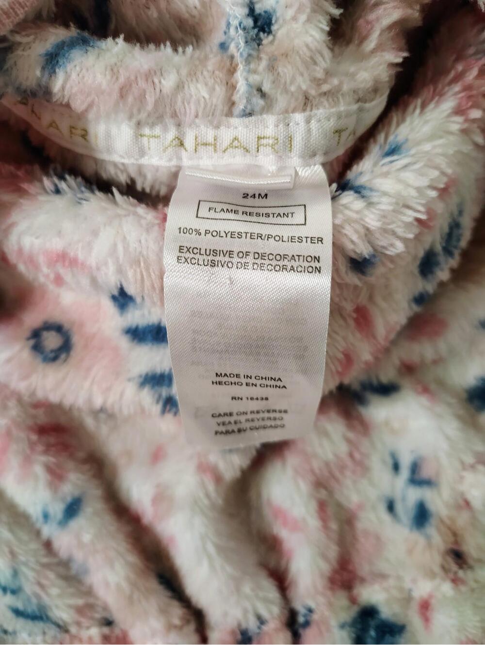 Tahari 24 Mo Baby Girl Todler Pink Floral Bath Robe Hooded Tie String - Picture 4 of 4